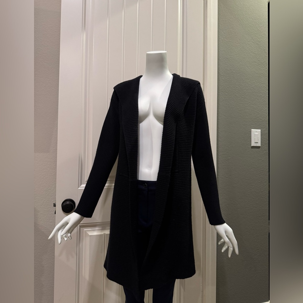 Halogen Wool Cashmere Blend Open Front Cardigan Black Size S - Picture 3 of 5